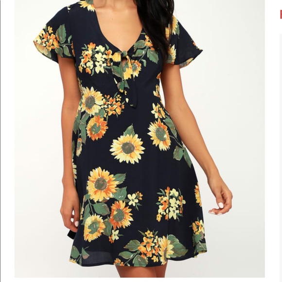 Black Swan CECILY NAVY BLUE FLORAL TIE-FRONT DRESS - Picture 2 of 5